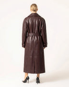 Women's Belted Faux Leather Trench Coat with Oversized Collar – Dora Jane