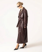 Women's Belted Faux Leather Trench Coat with Oversized Collar – Dora Jane
