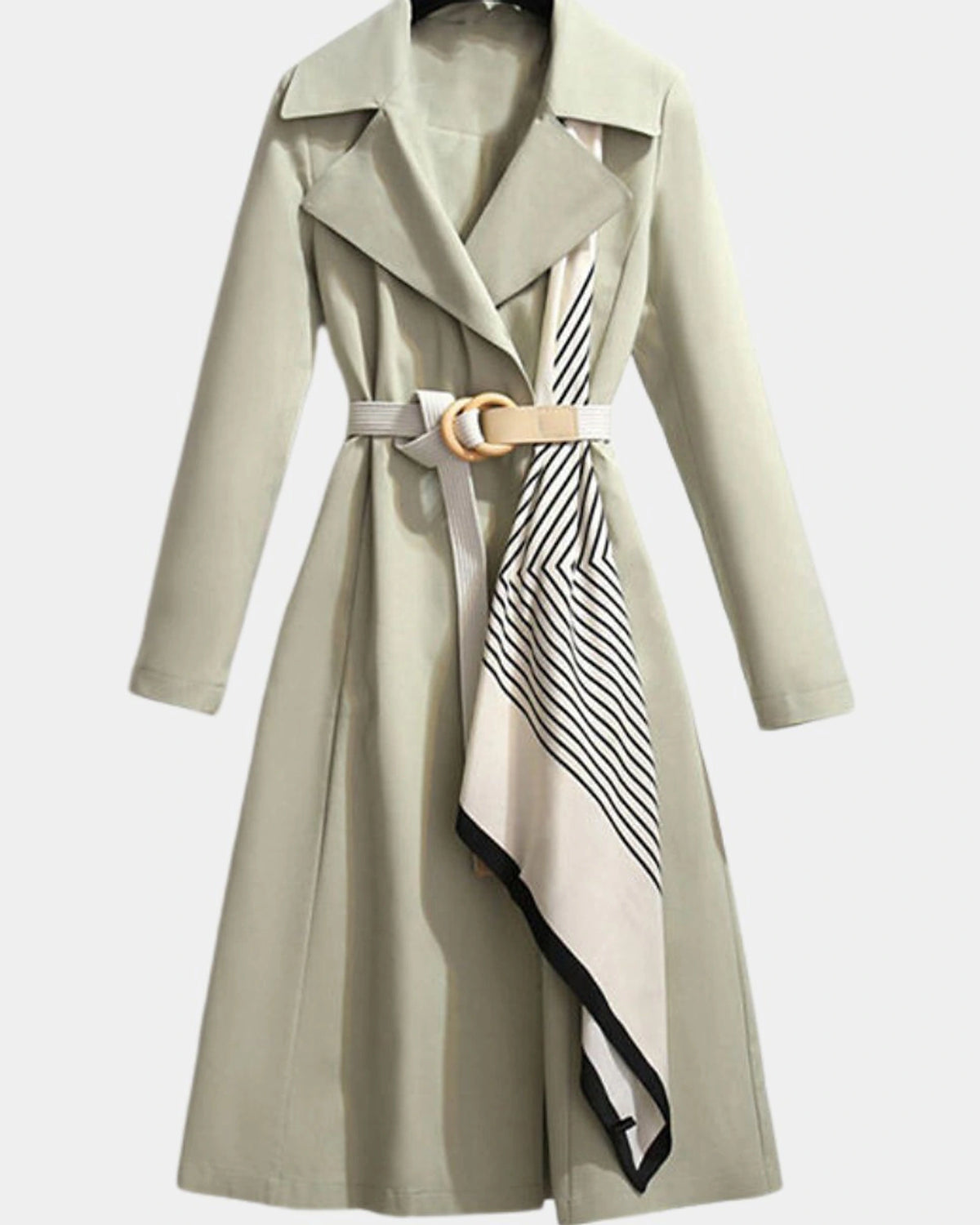 Women's Belted Midi Trench Coat with Asymmetric Scarf Detail – Ivy Jane