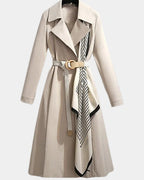 Women's Belted Midi Trench Coat with Asymmetric Scarf Detail – Ivy Jane