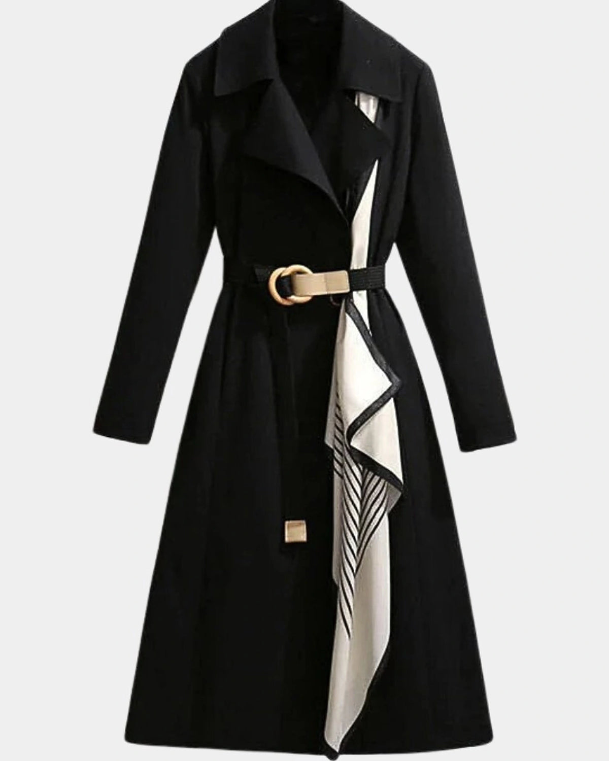 Women's Belted Midi Trench Coat with Asymmetric Scarf Detail – Ivy Jane