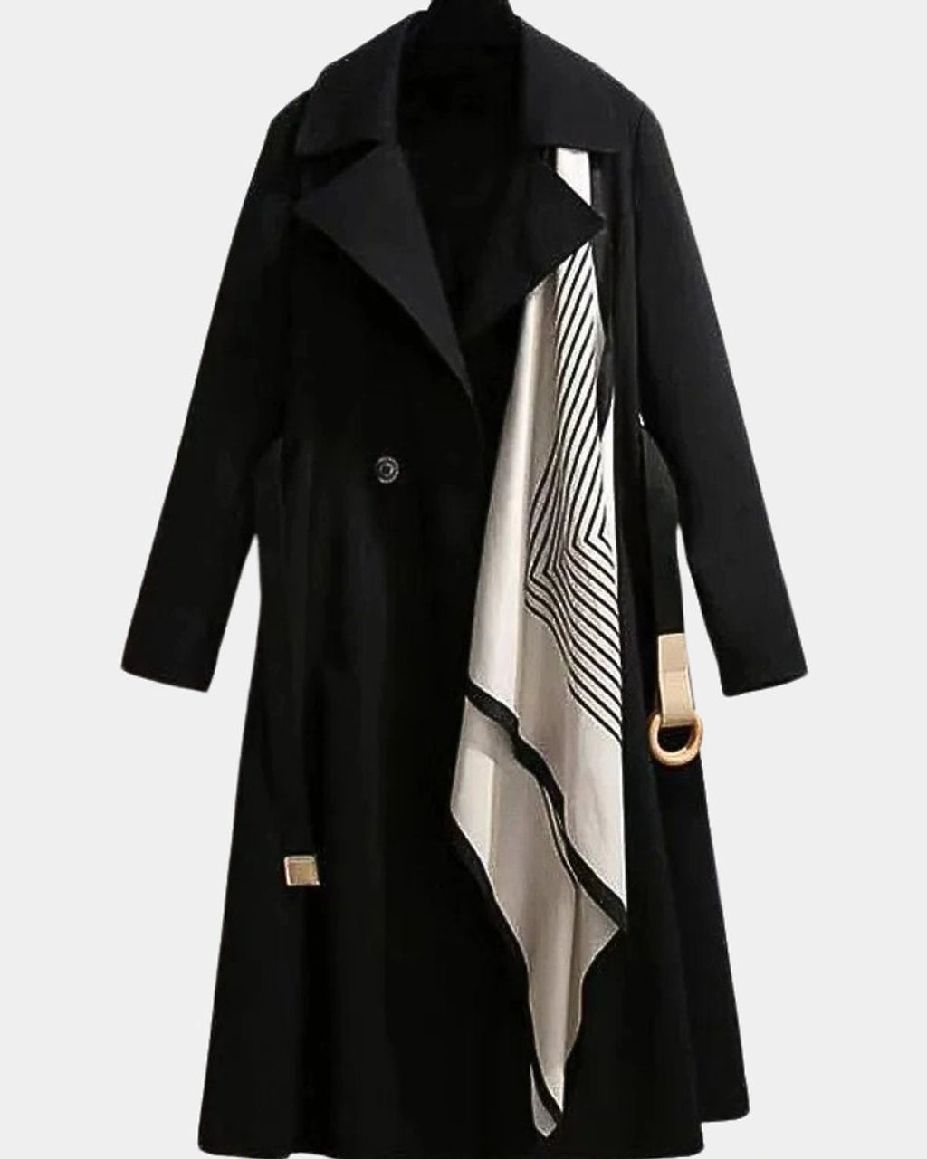 Women's Belted Midi Trench Coat with Asymmetric Scarf Detail – Ivy Jane