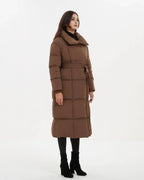Women's Belted Quilted Puffer Coat with Oversized Collar, Mid-Length Fit – Ivy Rose
