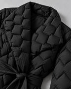 Women's Puffer Jacket with Shawl Collar and Belt, Quilted Wrap Style – Eliza Lou
