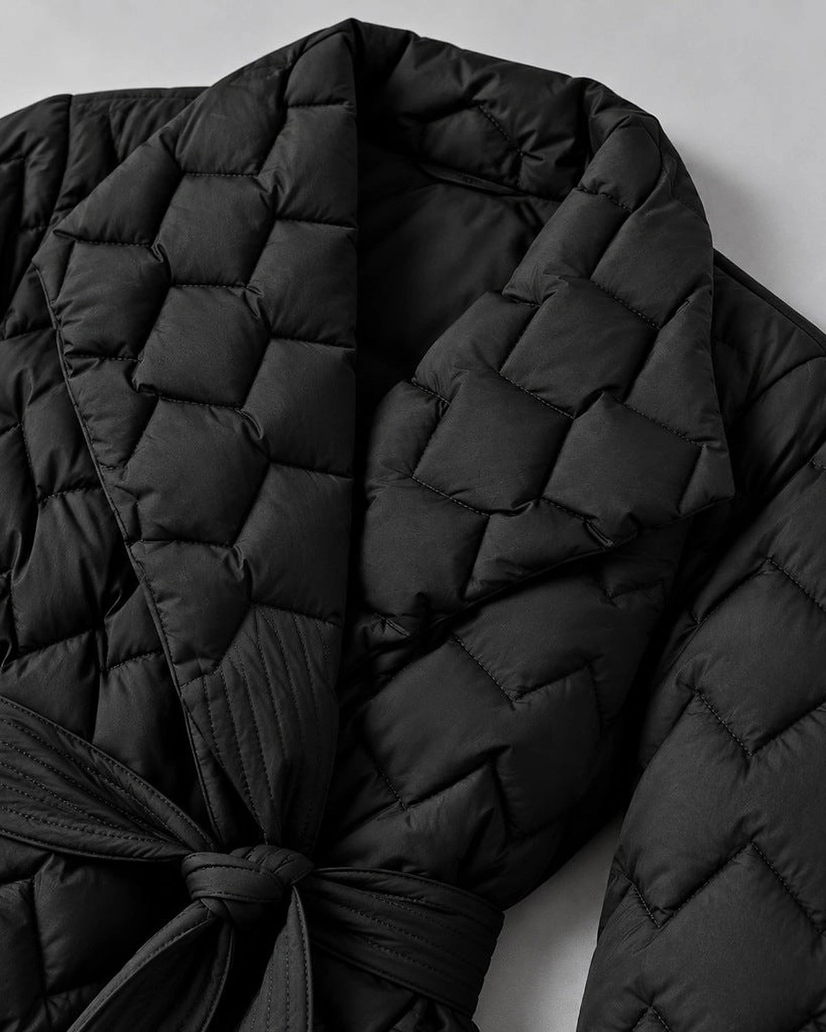 Women's Puffer Jacket with Shawl Collar and Belt, Quilted Wrap Style – Eliza Lou