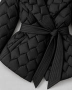 Women's Puffer Jacket with Shawl Collar and Belt, Quilted Wrap Style – Eliza Lou