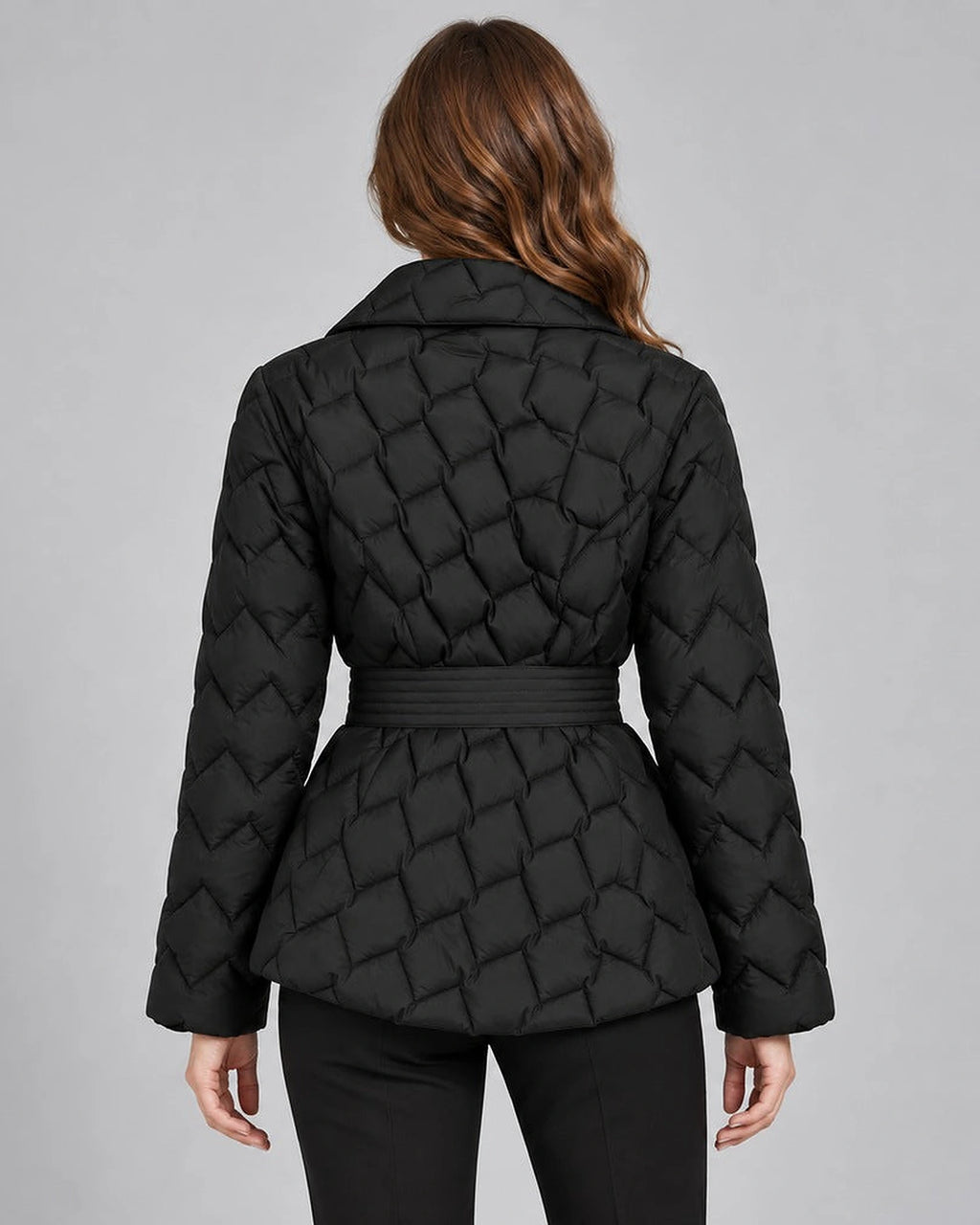 Women's Puffer Jacket with Shawl Collar and Belt, Quilted Wrap Style – Eliza Lou