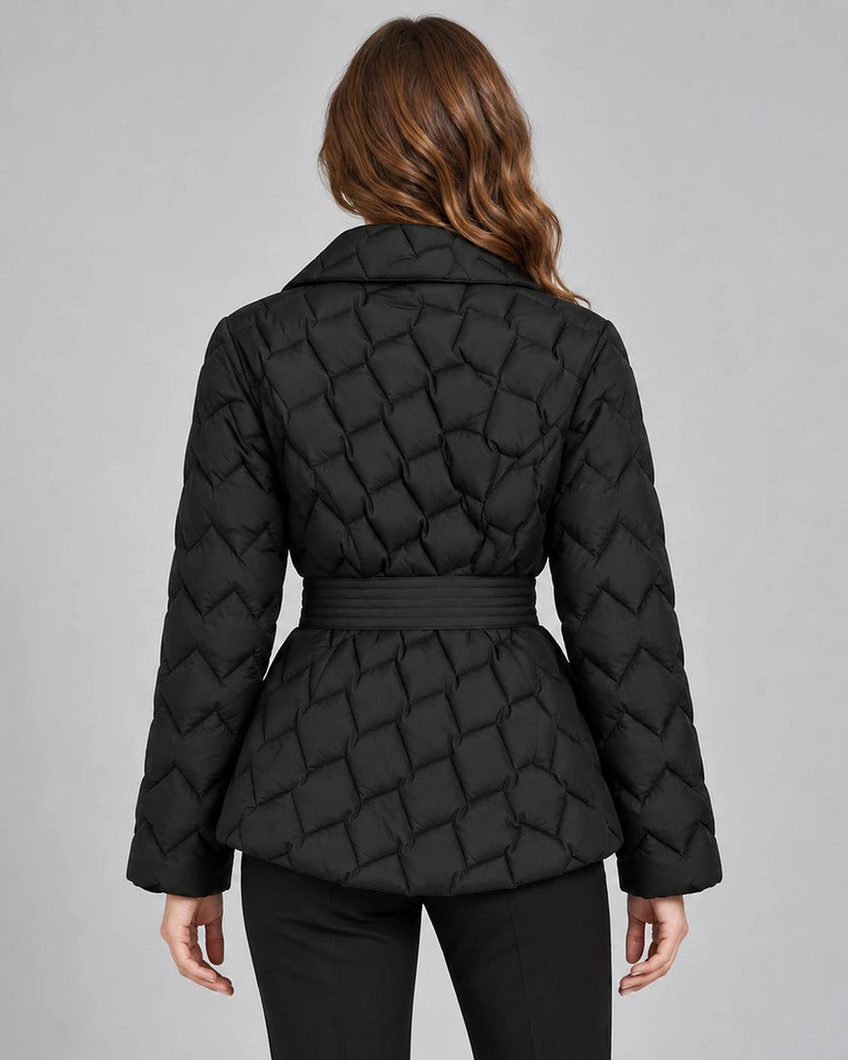 Women's Puffer Jacket with Shawl Collar and Belt, Quilted Wrap Style – Eliza Lou