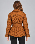 Women's Puffer Jacket with Shawl Collar and Belt, Quilted Wrap Style – Eliza Lou