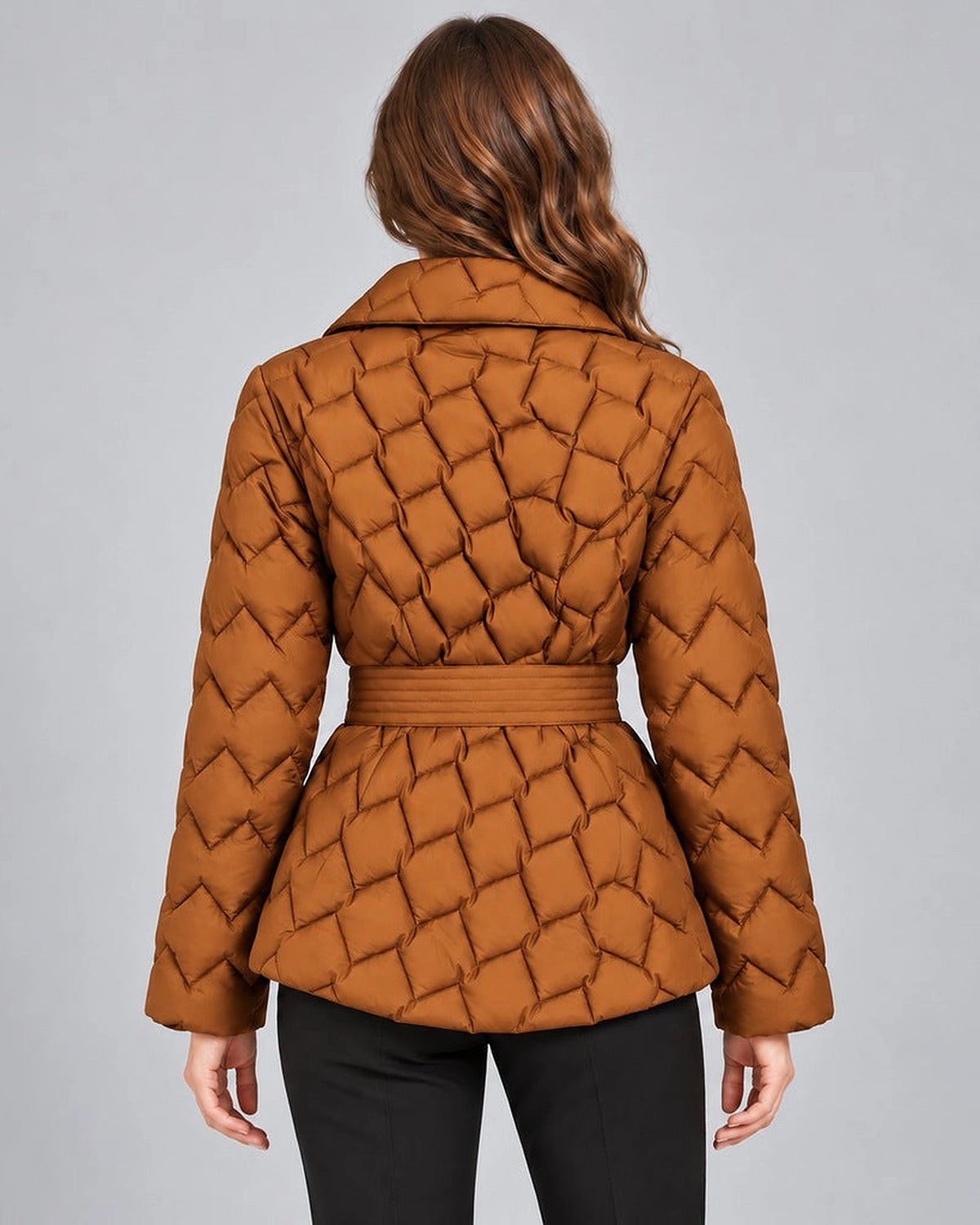 Women's Puffer Jacket with Shawl Collar and Belt, Quilted Wrap Style – Eliza Lou