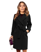 Women's Belted Wrap Coat with Notch Collar, Knee-Length Fit – Greta Lou