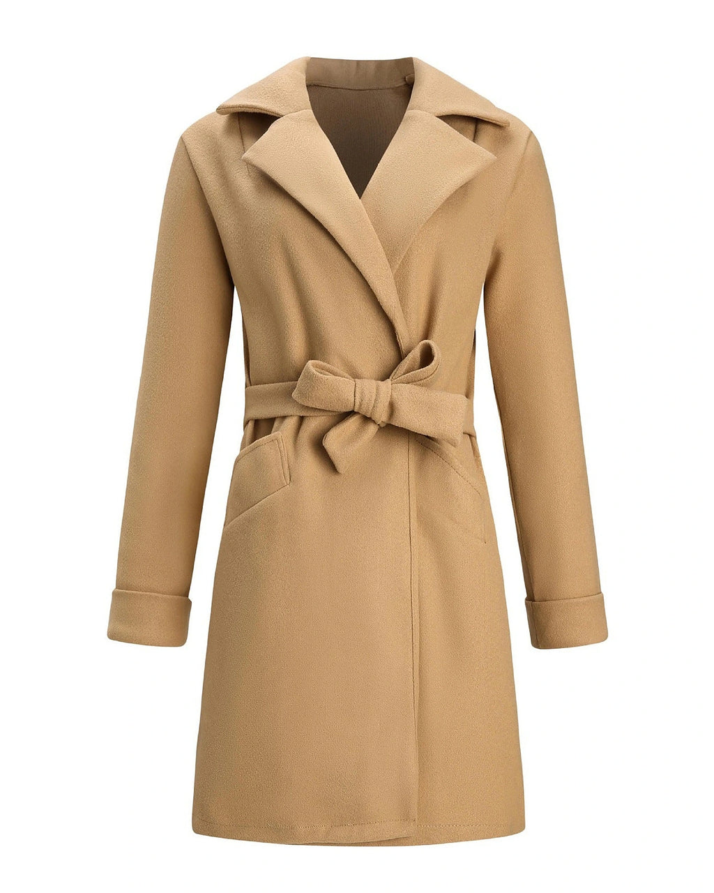 Women's Belted Wrap Coat with Notch Collar, Knee-Length Fit – Greta Lou