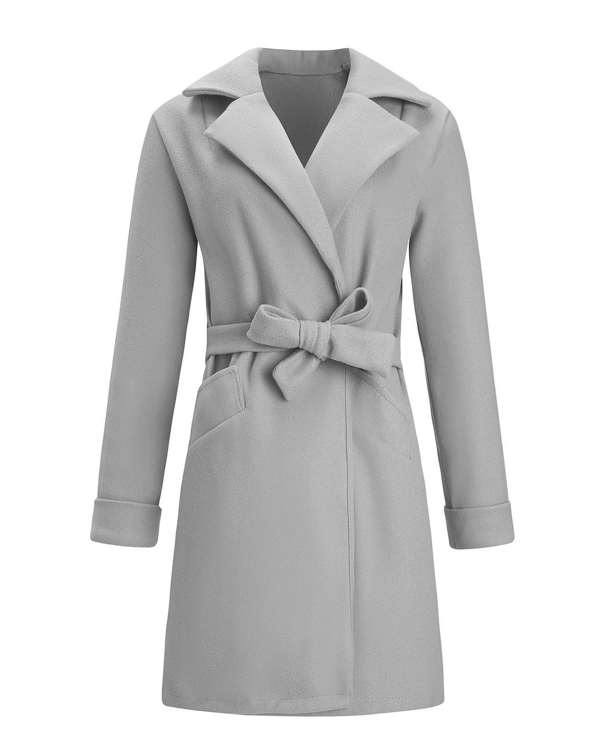 Women's Belted Wrap Coat with Notch Collar, Knee-Length Fit – Greta Lou