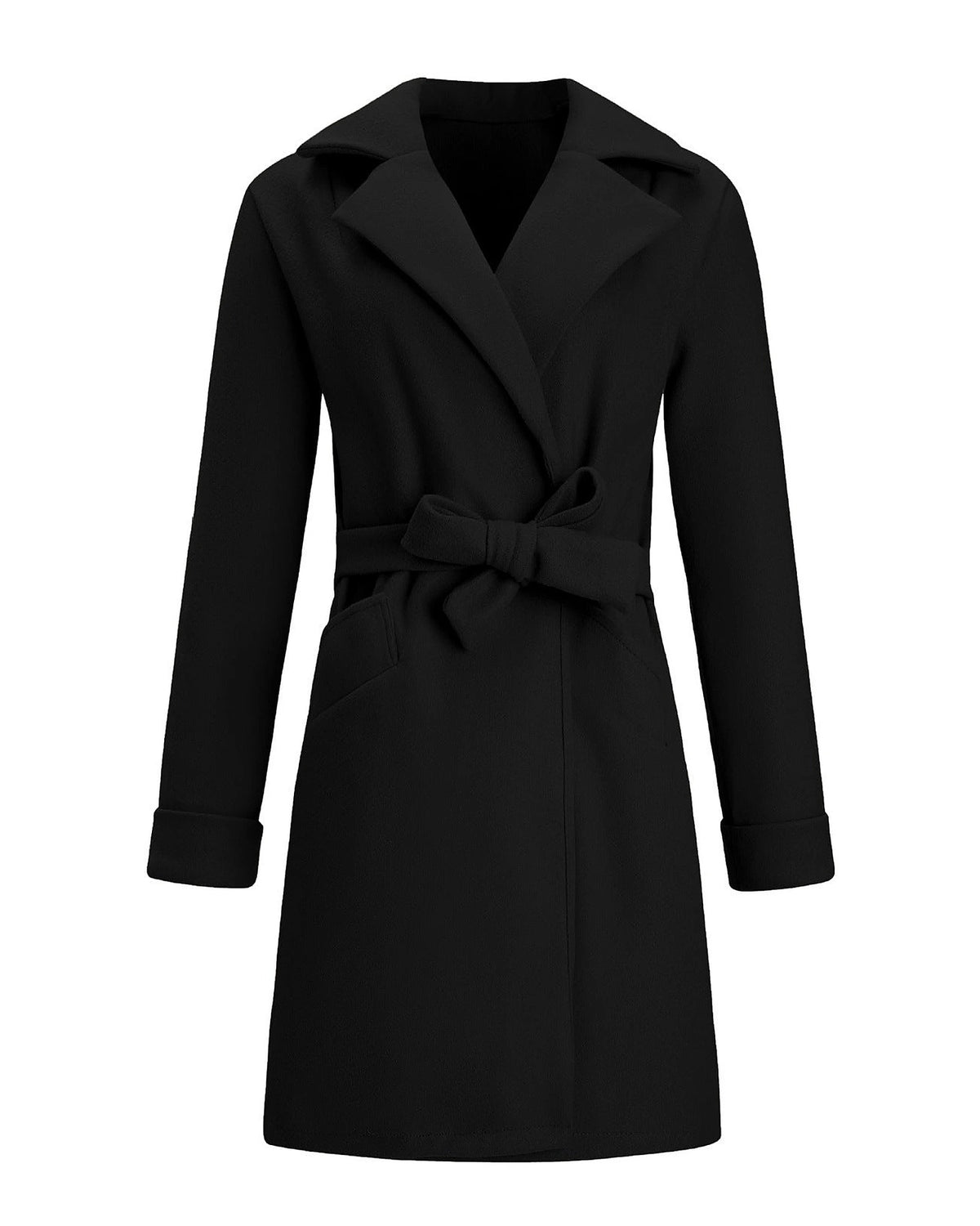 Women's Belted Wrap Coat with Notch Collar, Knee-Length Fit – Greta Lou
