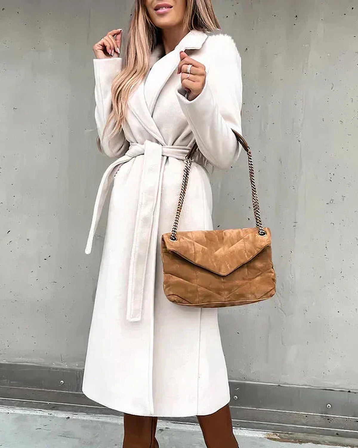 Women's Belted Wrap Coat with Wide Notch Collar, Longline Fit – Dora Rose