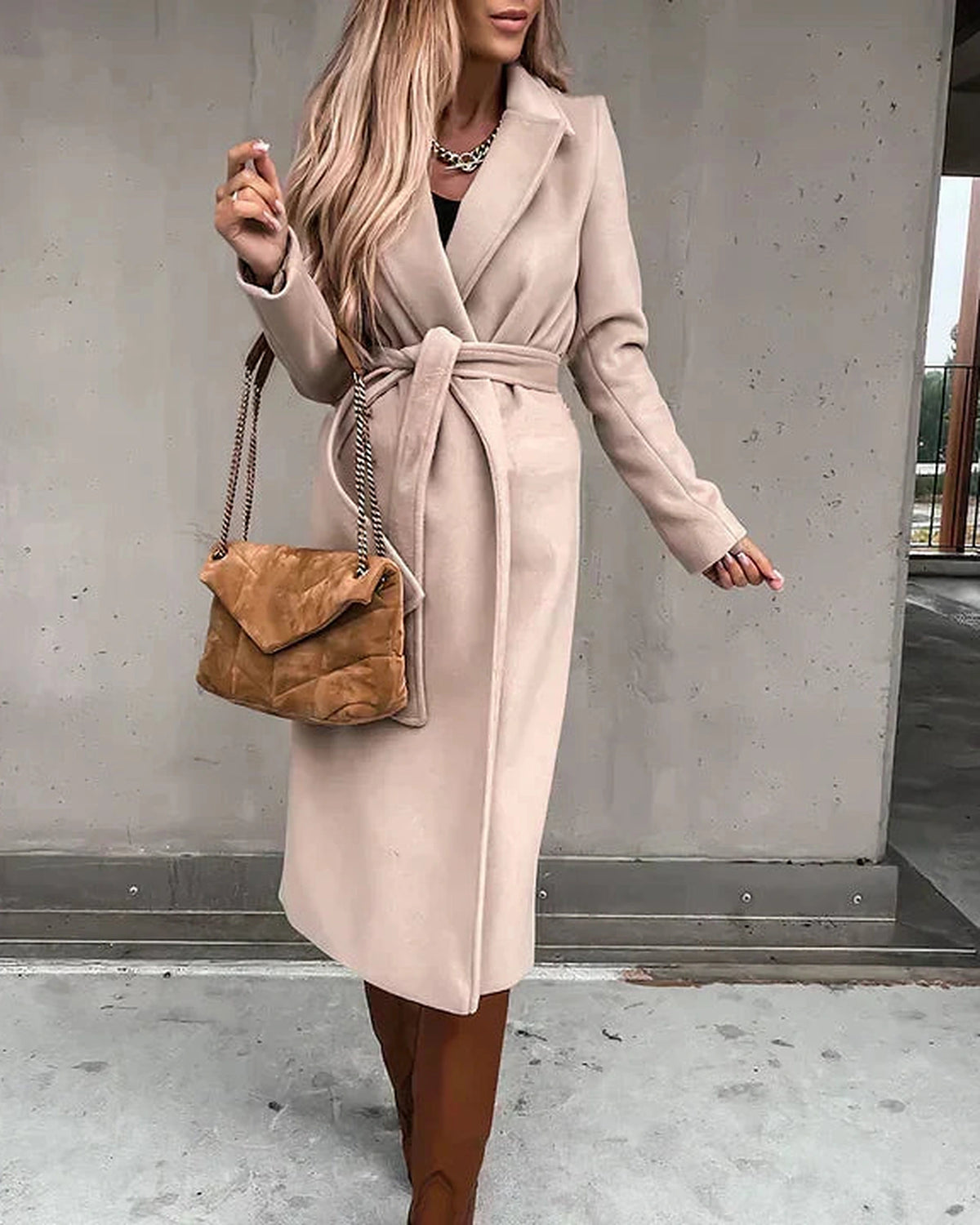 Women's Belted Wrap Coat with Wide Notch Collar, Longline Fit – Dora Rose