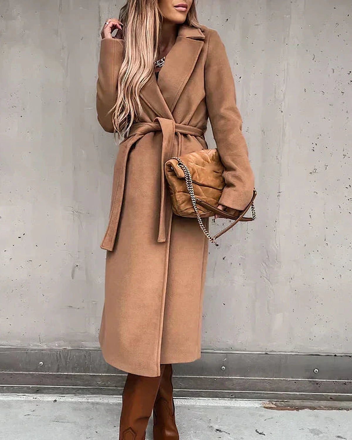Women's Belted Wrap Coat with Wide Notch Collar, Longline Fit – Dora Rose