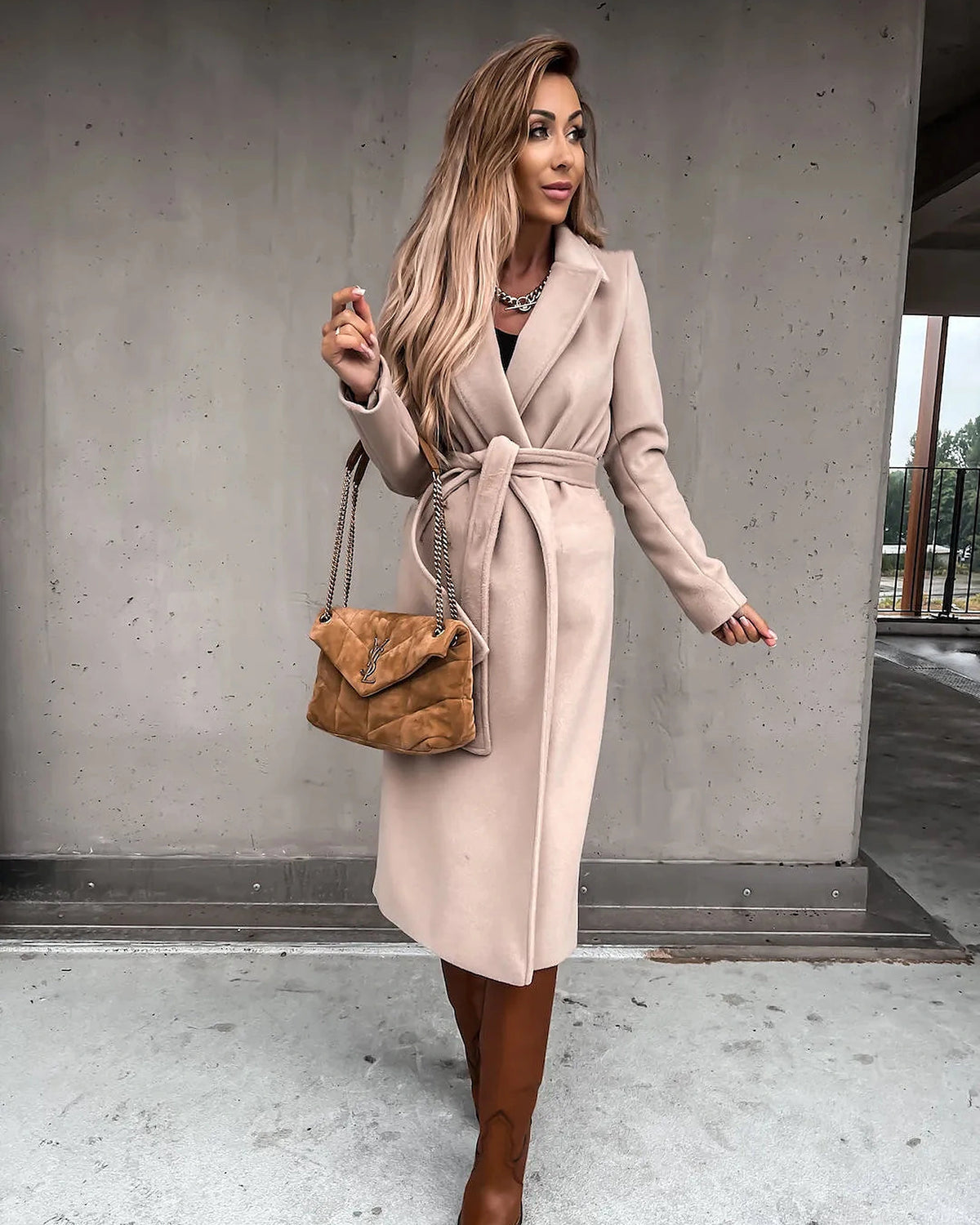 Women's Belted Wrap Midi Coat with Notch Lapel – Holly Lou