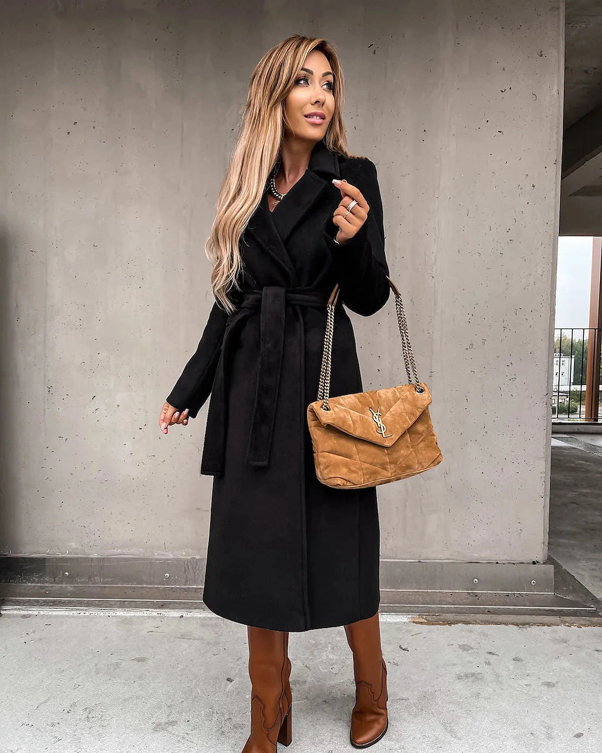 Women's Belted Wrap Midi Coat with Notch Lapel – Holly Lou