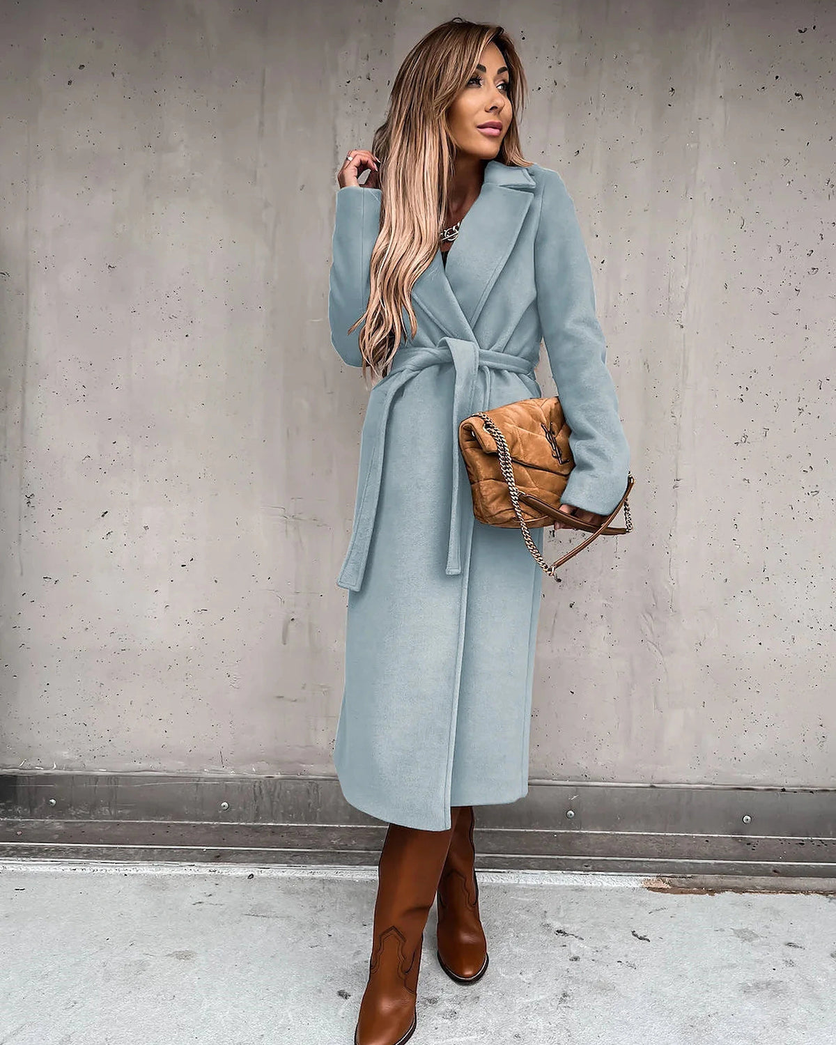 Women's Belted Wrap Midi Coat with Notch Lapel – Holly Lou