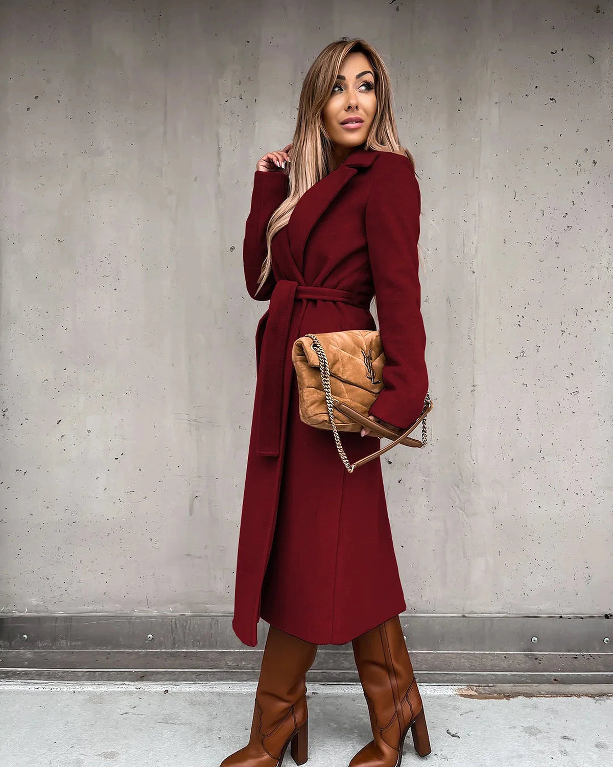 Women's Belted Wrap Midi Coat with Notch Lapel – Holly Lou