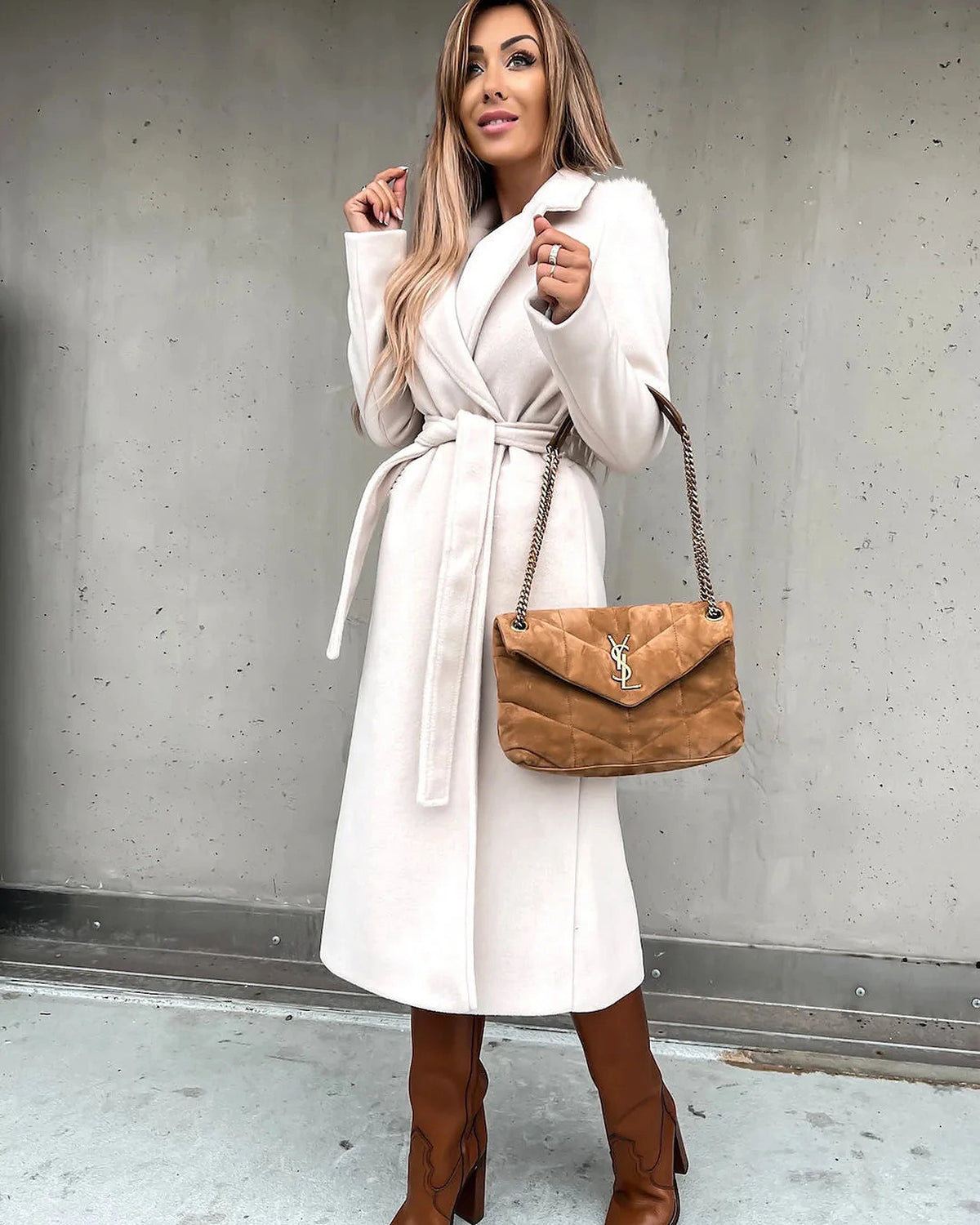 Women's Belted Wrap Midi Coat with Notch Lapel – Holly Lou