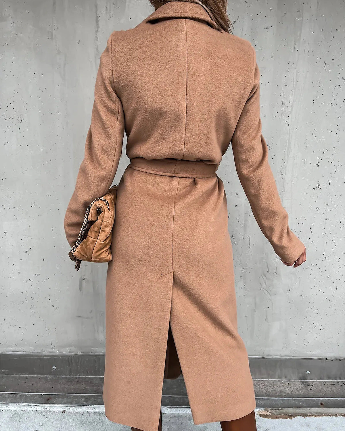 Women's Belted Wrap Midi Coat with Notch Lapel – Holly Lou