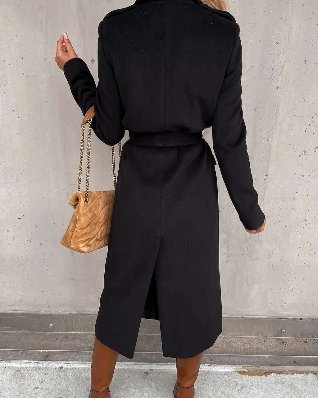 Women's Belted Wrap Midi Coat with Notch Lapel – Holly Lou