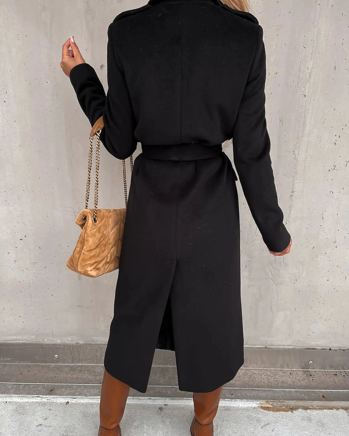 Women's Belted Wrap Midi Coat with Notch Lapel – Holly Lou
