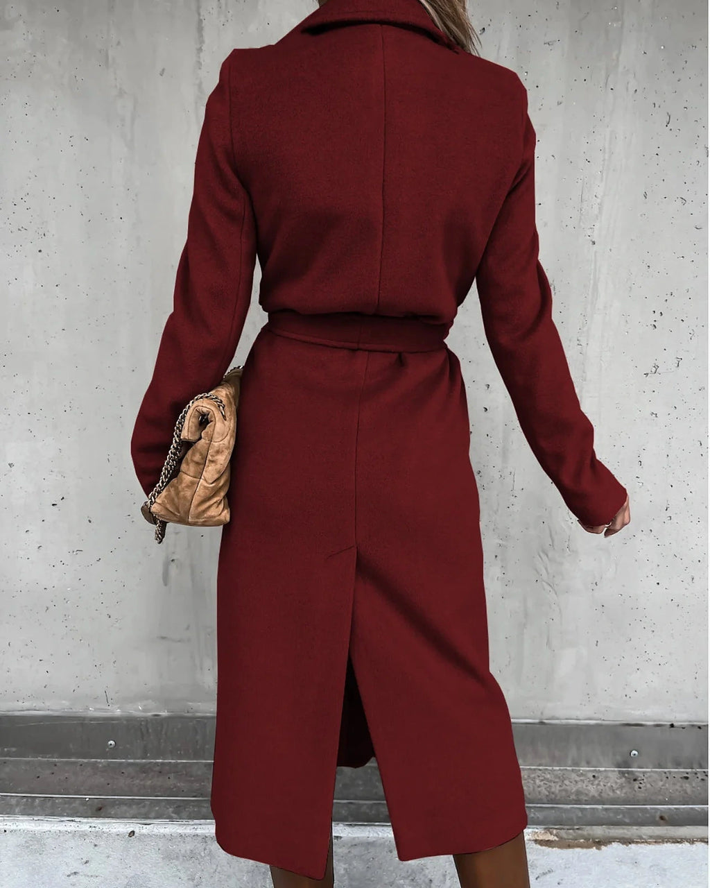 Women's Belted Wrap Midi Coat with Notch Lapel – Holly Lou
