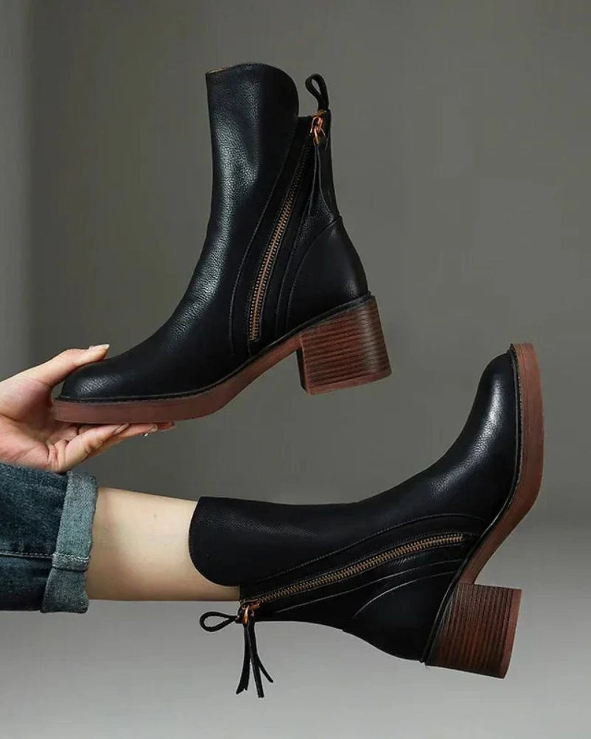 Women's Block Heel Ankle Boots with Contrast Zip Detail – Ella Lou