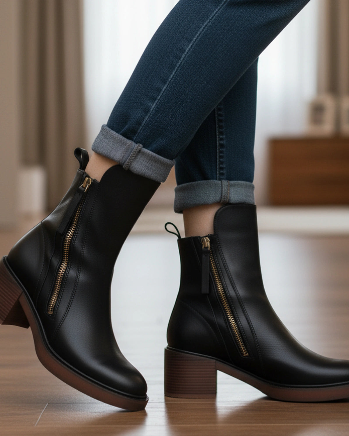 Women's Block Heel Ankle Boots with Contrast Zip Detail – Ella Lou