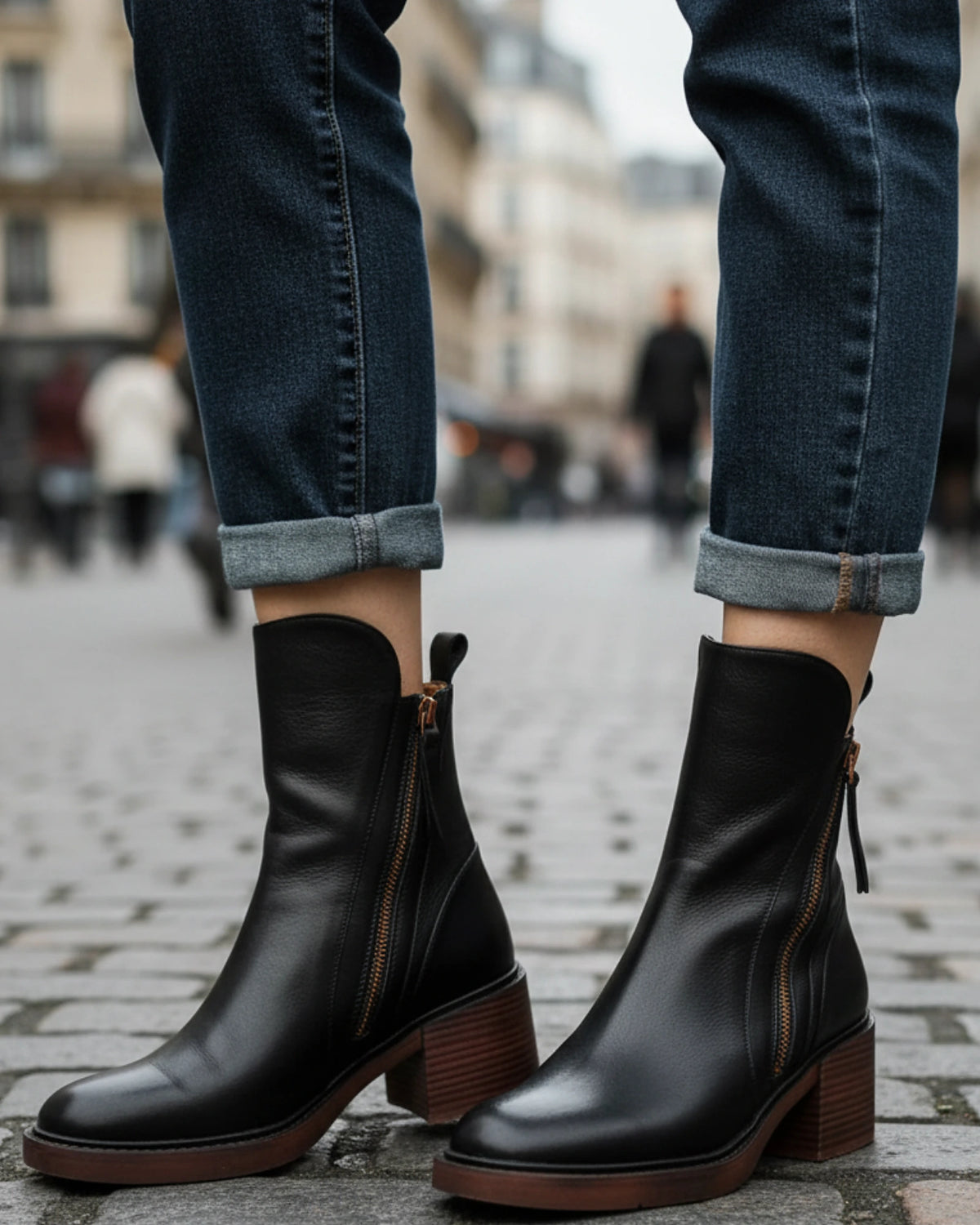 Women's Block Heel Ankle Boots with Contrast Zip Detail – Ella Lou