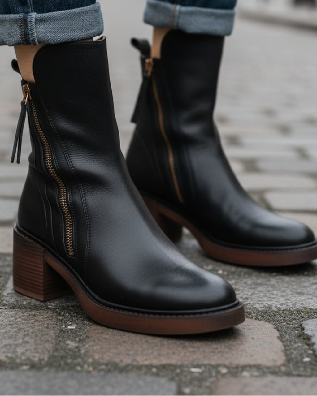 Women's Block Heel Ankle Boots with Contrast Zip Detail – Ella Lou