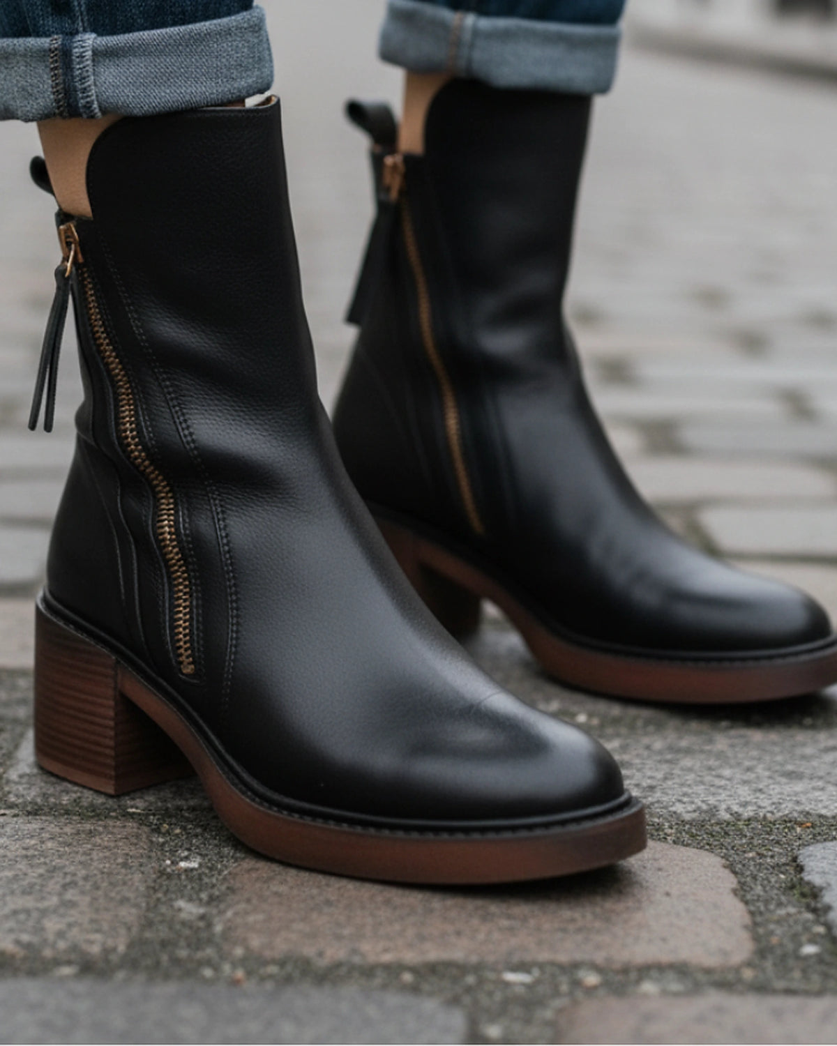 Women's Block Heel Ankle Boots with Contrast Zip Detail – Ella Lou