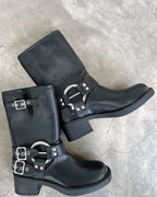 Women's Buckle Harness Mid-Calf Biker Boots with Stud Detail – Darcy Lou