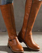 Women's Buckle Strap Knee High Riding Boots with Block Heel – Frankie Jane