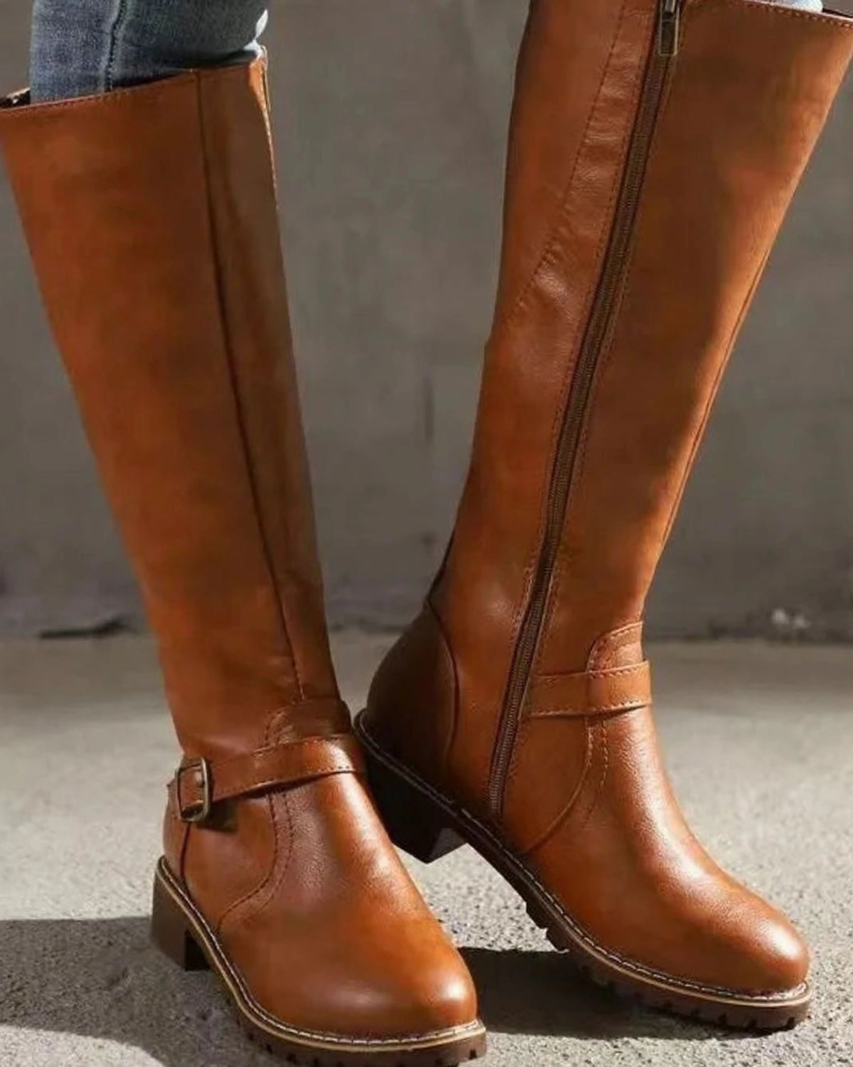 Women's Buckle Strap Knee High Riding Boots with Block Heel – Frankie Jane
