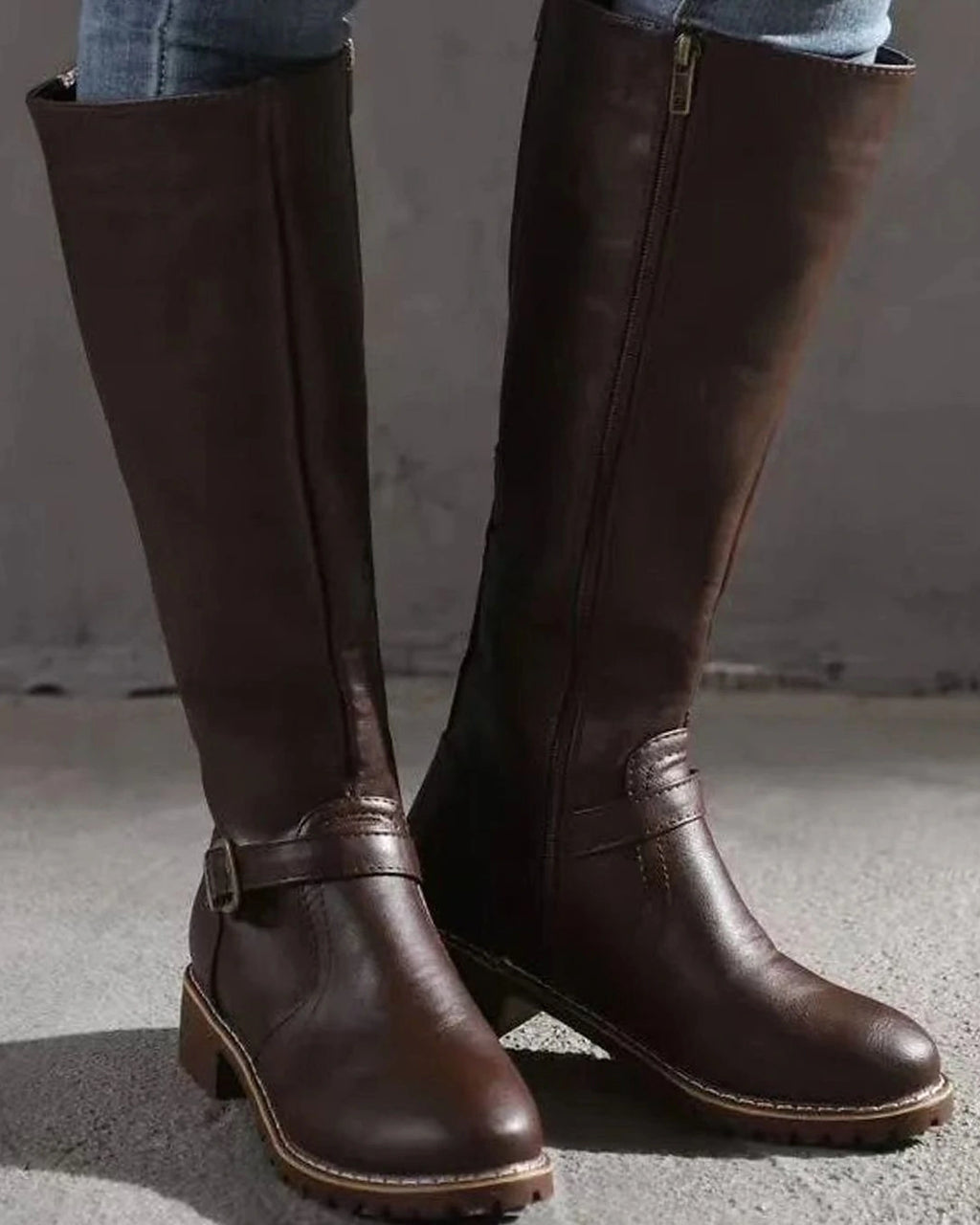 Women's Buckle Strap Knee High Riding Boots with Block Heel – Frankie Jane