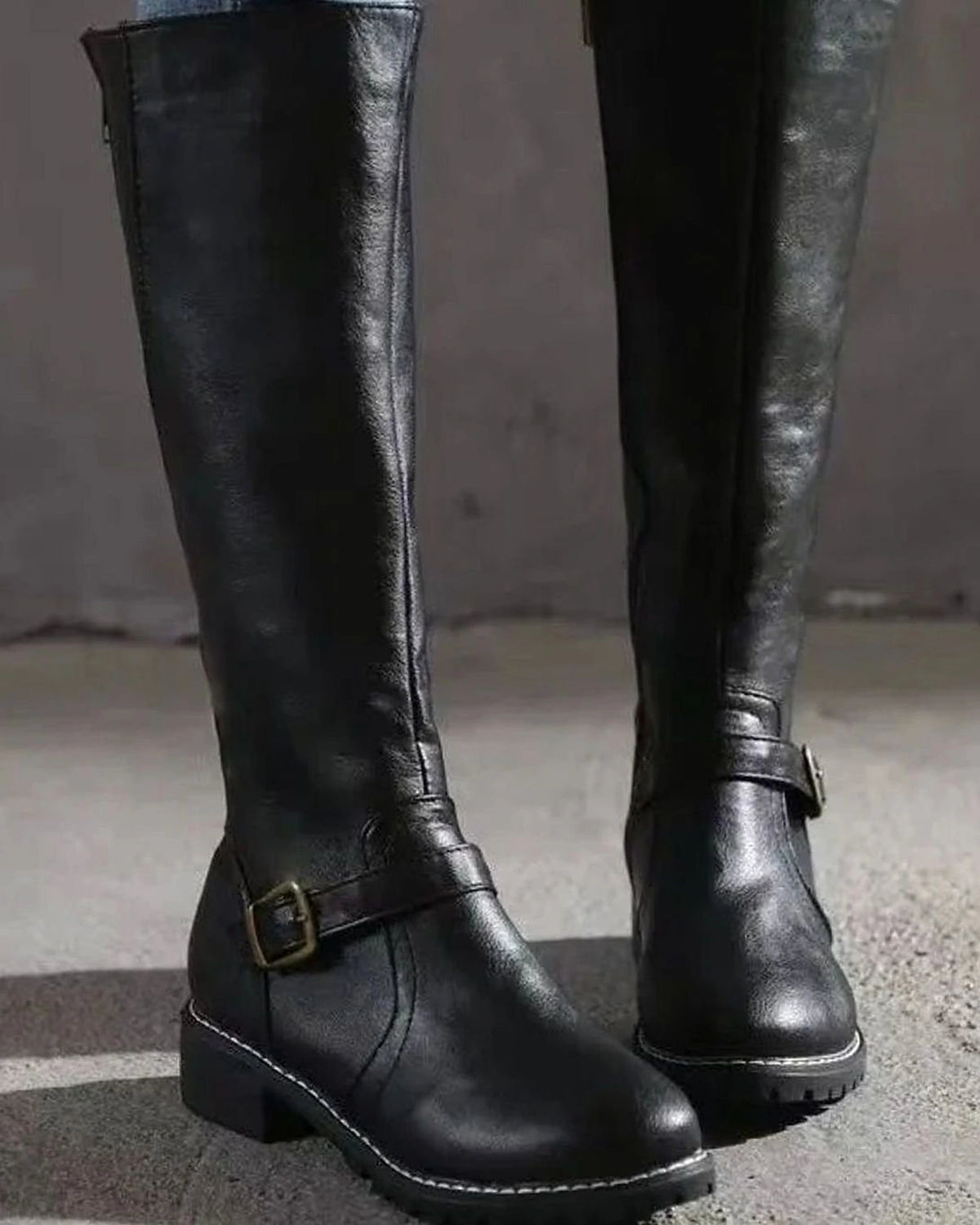 Women's Buckle Strap Knee High Riding Boots with Block Heel – Frankie Jane