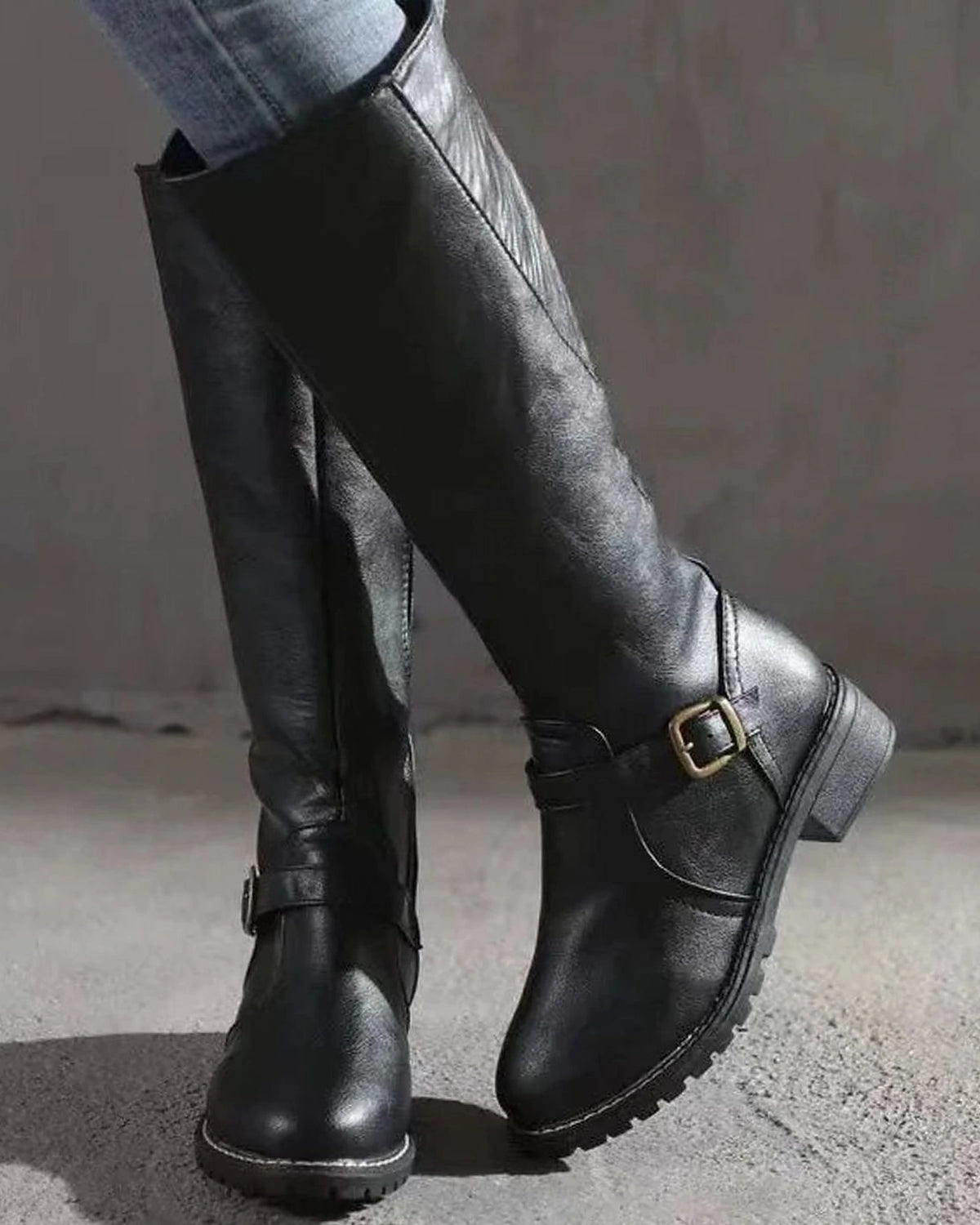 Women's Buckle Strap Knee High Riding Boots with Block Heel – Frankie Jane