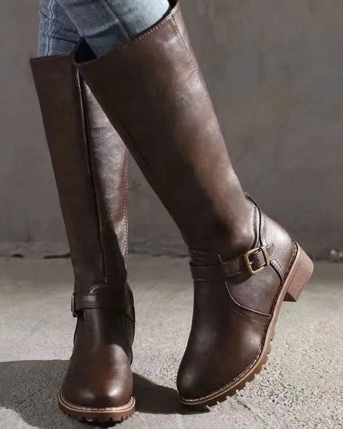 Women's Buckle Strap Knee High Riding Boots with Block Heel – Frankie Jane