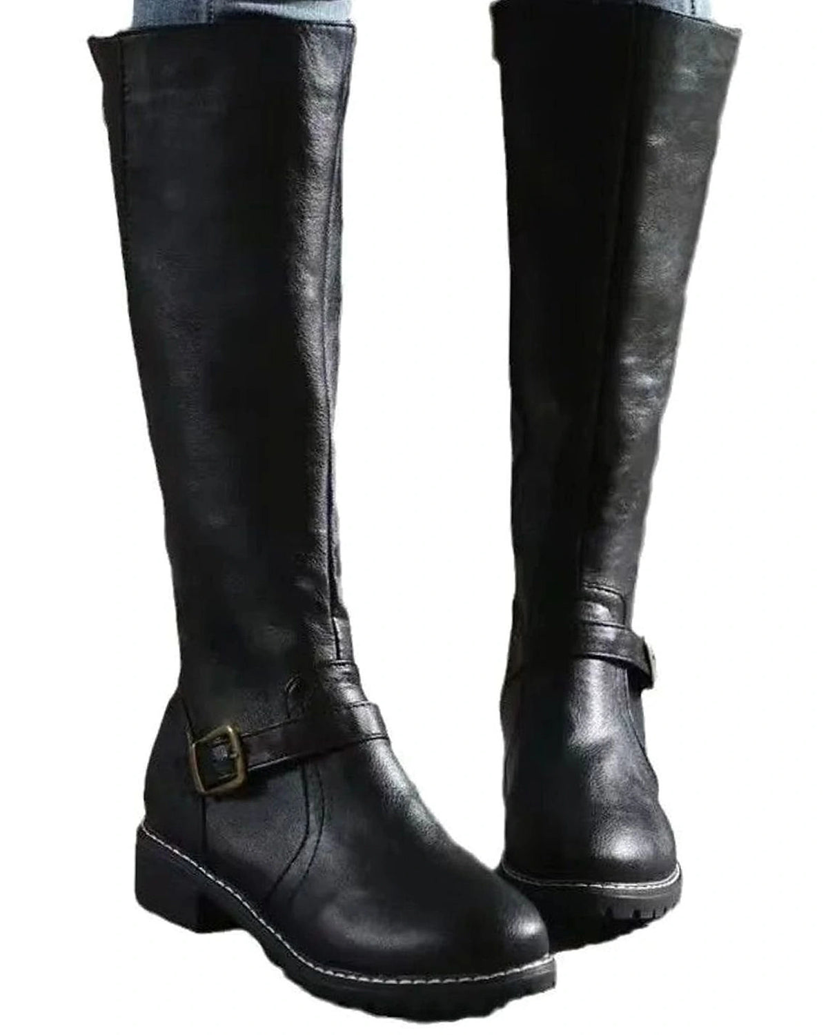 Women's Buckle Strap Knee High Riding Boots with Block Heel – Frankie Jane