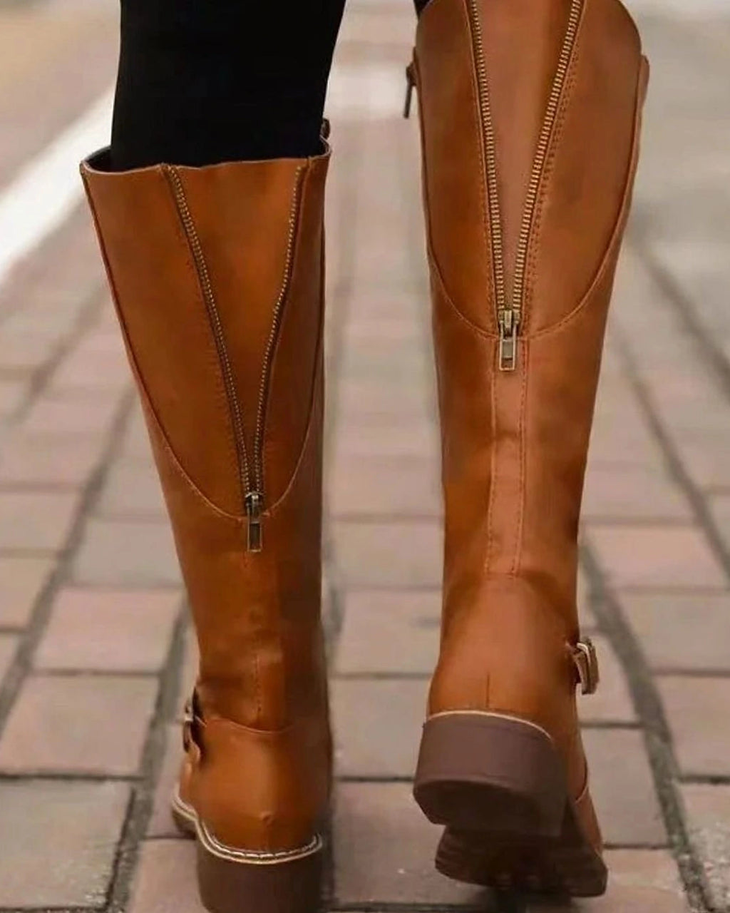Women's Buckle Strap Knee High Riding Boots with Block Heel – Frankie Jane