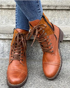 Women's Buckle Strap Lace-Up Combat Boots with Contrast Suede Collar – Frankie Mae