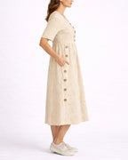 Women's Striped Casual Midi Dress for Women with Button Trim and Side Pockets – Stella Belle