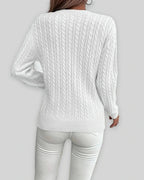 Women's Textured Cable Knit Sweater, Crew Neck Jumper with Ribbed Trim – Mabel Grey