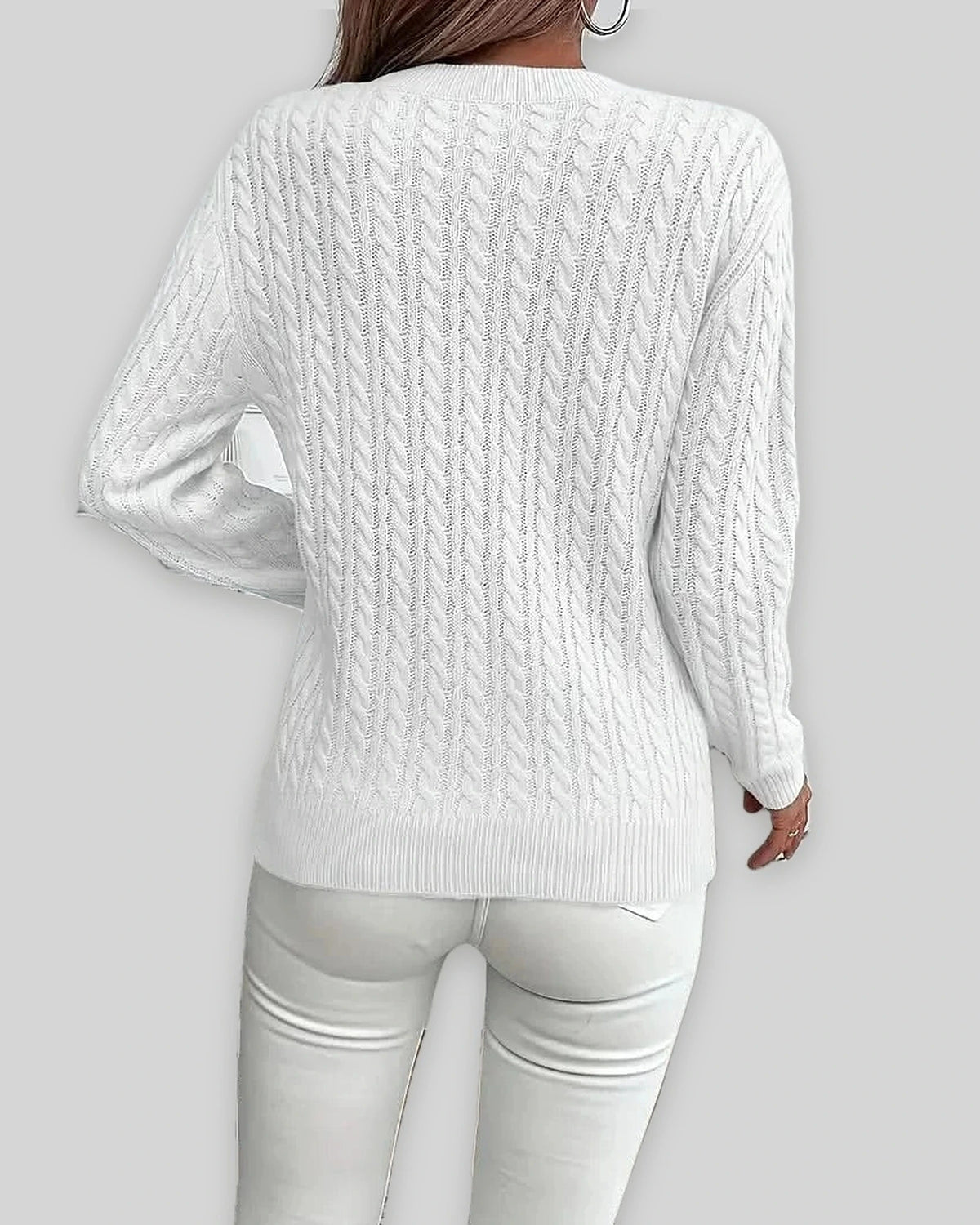 Women's Textured Cable Knit Sweater, Crew Neck Jumper with Ribbed Trim – Mabel Grey