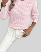 Women's Textured Cable Knit Sweater, Crew Neck Jumper with Ribbed Trim – Mabel Grey
