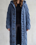 Women's Long Cardigan in Cable Knit with Hood and Button Front – Lottie Rose